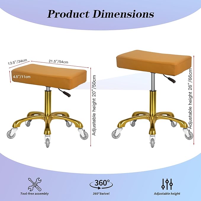 Antlu Rolling Stool with Wheels for Massage Medical Doctor, Heavy Duty Roller Stool for Salon Office Lab Tattoo Artist Spa (Camel,450 Lbs Capacity)