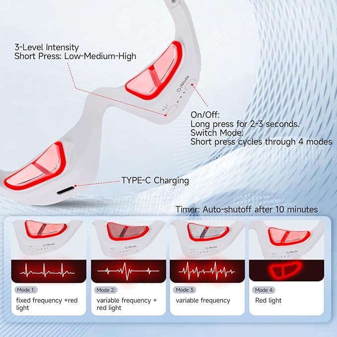 Under-Eye Red Light Therapy Device, Led 3D Microcurrent Eye Massage Glasses with 4 Modes, 3 Levels Red Light Eye Massage Mask for Relieve Eye Bags, Dark Circles, Wrinkles, Fine Lines