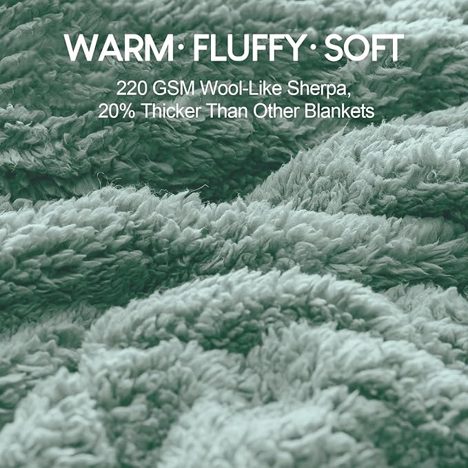 Cottonblue Adults Weighted Blanket 15lbs 60x80 inches for Queen Bed, Faux Fur Sherpa Weighted Blanket for Sofa Couch Bed, Plush Cozy Bed Blanket with Glass Beads for Calm and Relax,Sage Green