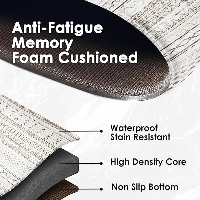 Arttown Anti Fatigue Mats for Kitchen Floor, Boho Moroccan Farmhouse Kitchen Mats Cushioned Anti Fatigue Rug, Waterproof Non-Slip Washable Kitchen Rugs - Cream Brown