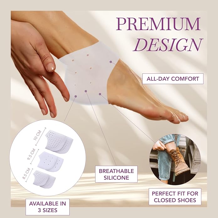 Ballotte Premium Silicone Heel Protectors for Shoes, Gel Heel Cups & Cushion Inserts for Women & Men, Cushioned Sole Cups for Plantar Fasciitis for Cracked Footbed Relief & Blister Prevention