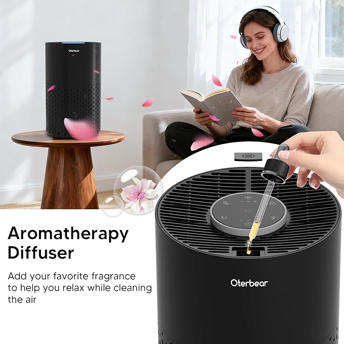 Air Purifiers for Home Bedroom Up to 1250 Ft² - HEPA Air Purifier with Aroma & Sleep Mode - 24dB Small Room Air Purifier for Allergies, Smoke, Dust, Pollen, Pet Dander,4000B,Black