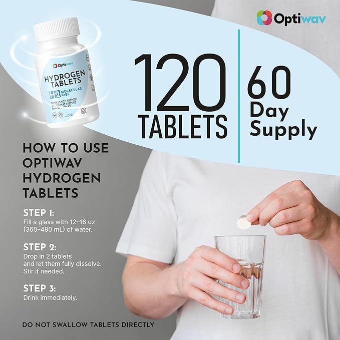 Hydrogen Tablets for Drinking Water - H2 Molecular Tabs with Magnesium for Instant Hydrogenated Drink Healthy Aging Immunity Antioxidant Cognitive & Brain Health Support - Non-GMO Gluten-Free