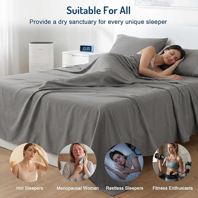 Degrees of Comfort Coolmax® Cooling Bed Sheets Twin Size for Hot Sleepers, Moisture Wicking Sheet Set for Night Sweats, Deep Pocket, Ultra Soft, Cozy for All Seasons, Grey 3 Pieces