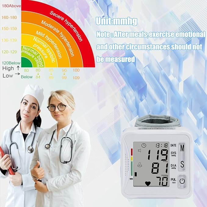 TOPBOMED Electronic Blood Pressure Monitor,Wrist Blood Pressure Monitor 2x99 Reading Memory for Adults Wrist BP Monitor with Carrying Case for Home Use