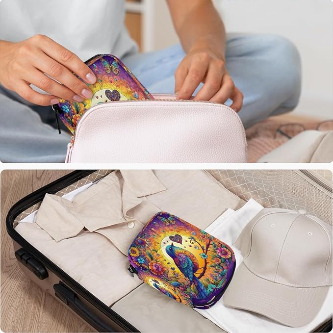 Ethnic Bird Art Pill Case Travel Pill Organizer Weekly 7 Day Portable with Zipper Medicine Box Pill Case for Vitamins, Birth Control,Fish Oils,Medication, Supplements
