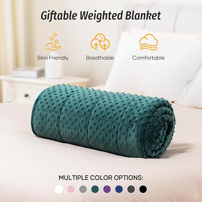 Wemore Minky Dot Weighted Blanket for Adults King Size 15 lbs, Soft Cozy Heavy Blanket for Bed and Couch, Breathable Blanket for All-Season with Glass Beads, Dark Green 80 x 87 inches