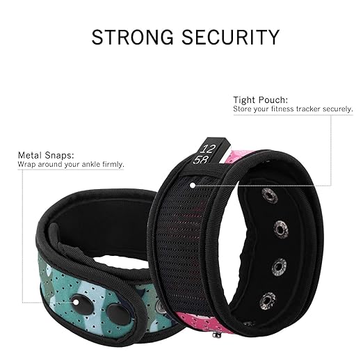 MoKo Sweatproof Ankle Strap Fit Fitbit Luxe/Inspire 2/Inspire/Inspire HR/Charge 5/4/3/2/Alta/Alta HR/Flex/Flex 2/Vivosmart HR, 2 Pack Adjustable Fitness Tracker Ankle Band with Mesh Pouch,Blue + Pink