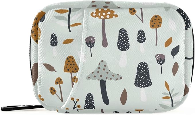 Pill Box Mushroom Autumn Forest Jungle 7 Day Pill Case Travel Pill Organizer Bag with Zipper Portable Weekly Vitamin Medicine Supplement Holder Pouch Bag