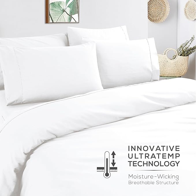 Mueller UltraTemp 6 PC Queen Sheet Set - Ultra-Soft Luxury Series, Cooling & Breathable Hotel Luxury Bed Sheets, Deep Pocket Wrinkle-Free Oeko-TEX, White