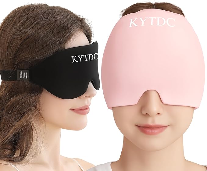 Migraine Relief Cap Gel Ice Head Wrap - Hot & Cold Therapy Soothing Headache Hat Ice Pack Mask, Headache Relief Wrap for Tension, Stress, Hangover&Puffy Eyes Pink, 1PC(Gift Eye Mask)