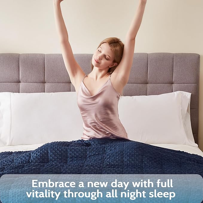 L'AGRATY Weighted Blanket - 50"x60" 10lbs Minky Dots Heavy Blanket with Glass Beads Soft Breathable for All-Season Summer Fall Winter Thick Comfort for Sleeping