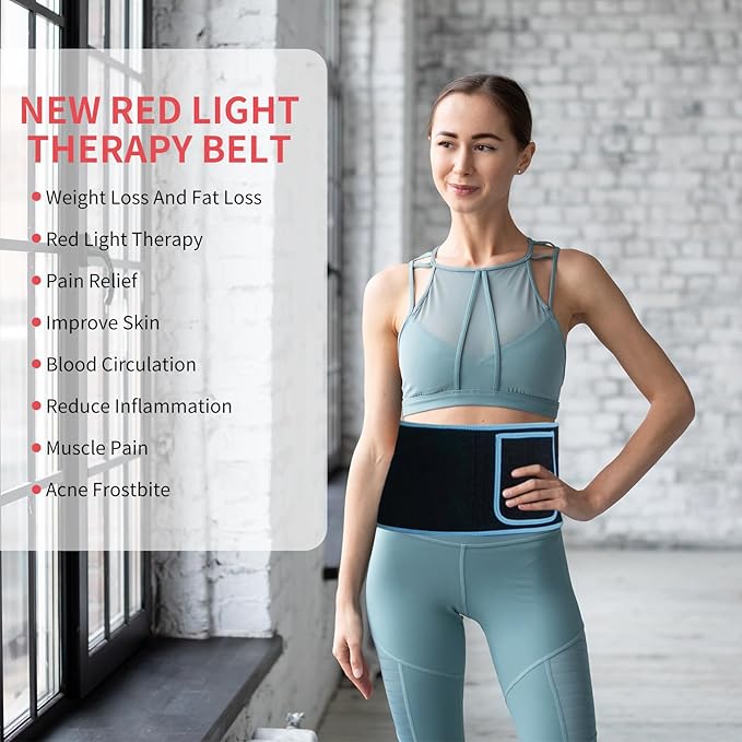 Red Light Infrared Therapy Belt: Pain Relief Device LED Red Light Therapy Lamp Near Body Large Pad Wrap with Timer Control for Back Shoulder Waist Muscle Black