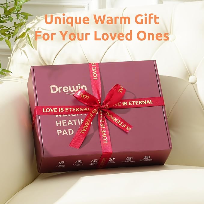 Drewin Weighted Heating Blanket 5lbs for Relax and Calm, 24" x 29" Portable Electric Pads for Knee Shoulder Versatile Use, Warm Lap Blanket with 4 Heating Levels 2 Hours Timer Auto Off, Grey