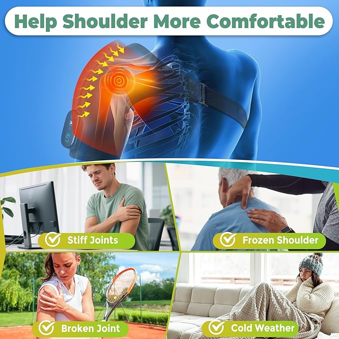 Shoulder Heating Pad with Massage, Cordless Shoulder Heating Pad, Shoulders Massager for Pain Relief, Left Right Heated Shoulder Wrap for Rotator Cuff & Shoulder Brace Support (Grey)