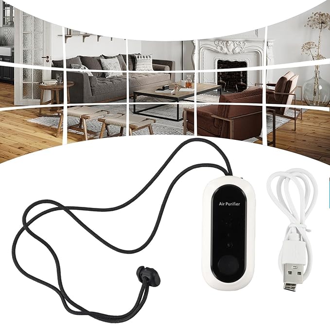 Negative Ion Air Purifier Portable Hanging Neck 7000MAh Personal Rechargeable For Home Travel(White)