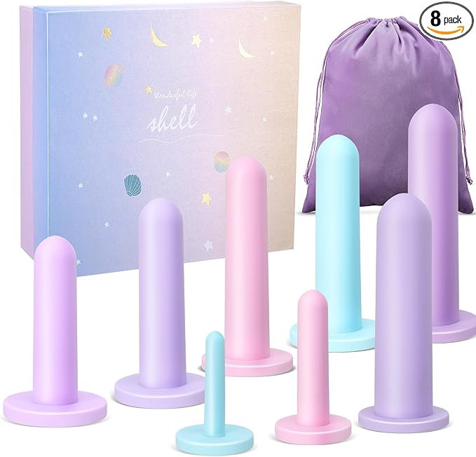 Geiserailie 8 Pcs Silicone Pelvic Floor Strengthening Device Fitness and Kegel Exerciser Set Muscle Trainer Exerciser Stretcher with Bag and Box for Women, 8 Different Sizes(Gentle Color)