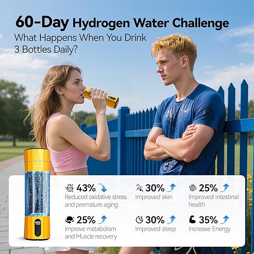 Upgrade Hydrogen Water Bottle, Up to 6400PPB Hydrogen Water Generator -SPE PEM Tech, 7OZ Food-Grade PC Hydro Water Machine, Health Care Gifts for Husband, Wife, Family, Friends, Travel (Yellow)