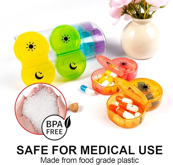 Weekly Pill Organizer 2 Time a Day，Pill Dispensers， Pill Box 7 Day with One-Side Large Opening Design for Easy Filling ，2 Times a Day AM/PM Pill Case, for Vitamins/Fish Oils (Transparent Color)