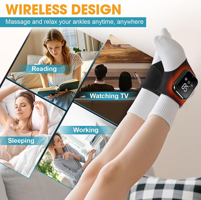 2-Pack Ankle Heating Pad, Cordless Ankle Massager with Heat, Heated Wraps for Foot & Ankle, 3 Heat & Vibration Settings, Auto Shut-Off, Gifts for Women Men