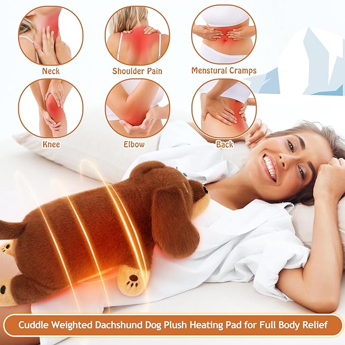 2lb Weighted Dachshund Dog Microwavable Heating Pad-16in Weighted Dachshund Dog Heating Pads for Cramps &Period Pain Relief, Heatable & Coolable Stuffed Animals Bedtime Birthday Gift for Women Kids
