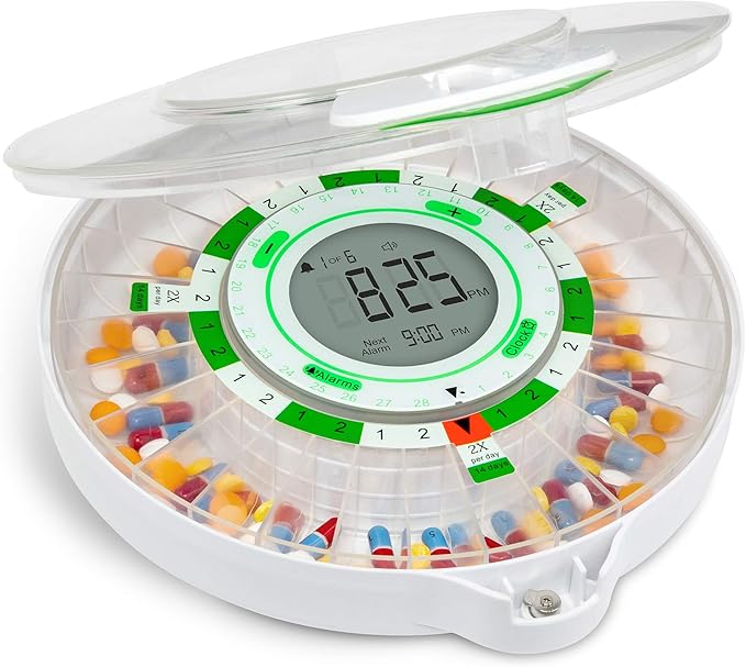 Live Fine 28-Day Automatic Pill Dispenser with Upgraded LCD Display, Key Lock, Sound & Light for Prescriptions, Medication, Vitamins, Supplements & More