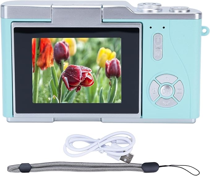 48MP Digital Camera, 1080P Video Camera, 8X Zoom, 2.4 Inch HD Flip Screen, LED Fill Light, Long Battery Life, with Multiple Functions for Entertaining Photography (Green)