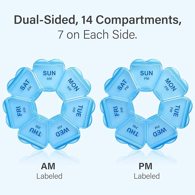 Weekly Pill Organizer, 7 Day AM/PM Pill Box with 14 Compartments, 2 Times a Day Travel Pill Case for Vitamins, Medicine, Fish Oil & Supplements (Blue)