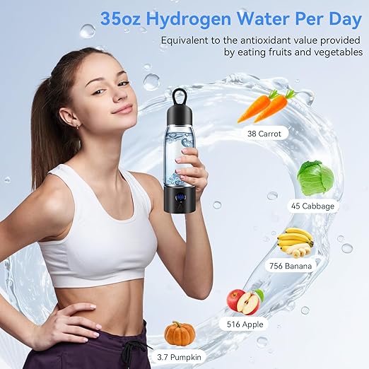 Hydrogen Water Bottle with Three Modes Produces 5000 PPB of Hydrogen Water in 8 Minutes,Made of Aluminium and Glass,with Colorful Light,Rechargeable for Travelling,Office,Home (Black)