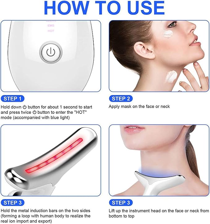 Device | 7-in-1 Red Light Therapy for Face and Neck - 7 Colors, Smart Vibration | Red Light Face Massager Tool - Effectively Remove Wrinkles, Lift Neck, Portable Skin Care Tool (White)
