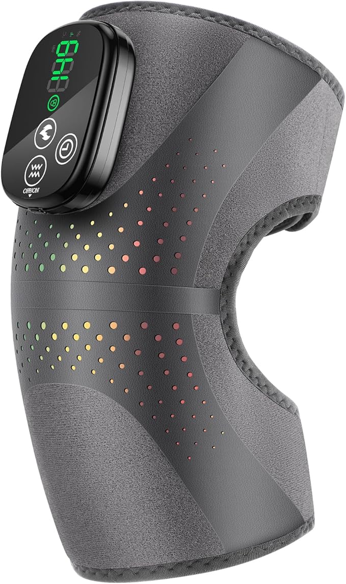 BAISEMAIN Knee Massager with Heat, Heating Pad for Knee Shoulder Elbow Pain Relief, Cordless Heated Knee Brace for Arthritis with Massage, Gray