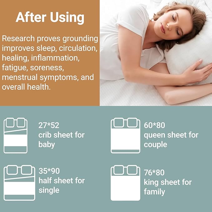 Grounding Sheets King,Grounding Bed Sheet 10% Silver Fiber,Grounding Flat Sheet 76 * 80 in,Grounding Sheet with Grounding Wire (White,King)