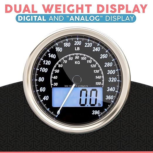 Adamson Hybrid 2-in-1 Analog & Digital Weighing Scale for Body Weight up to 400lbs - Thick Tempered Glass - Extra Large Display - Easy to Read Digital Bathroom Scale - New Version - Black Matrix