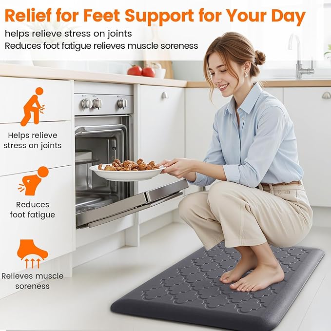 4/5 Inch Thick Anti-Fatigue Kitchen Mat Water Resistant Non-Slip Kitchen Floor Mat Ergonomic Comfort Standing Mat for Home Kitchen Office Laundry 17.3"x 24" Grey