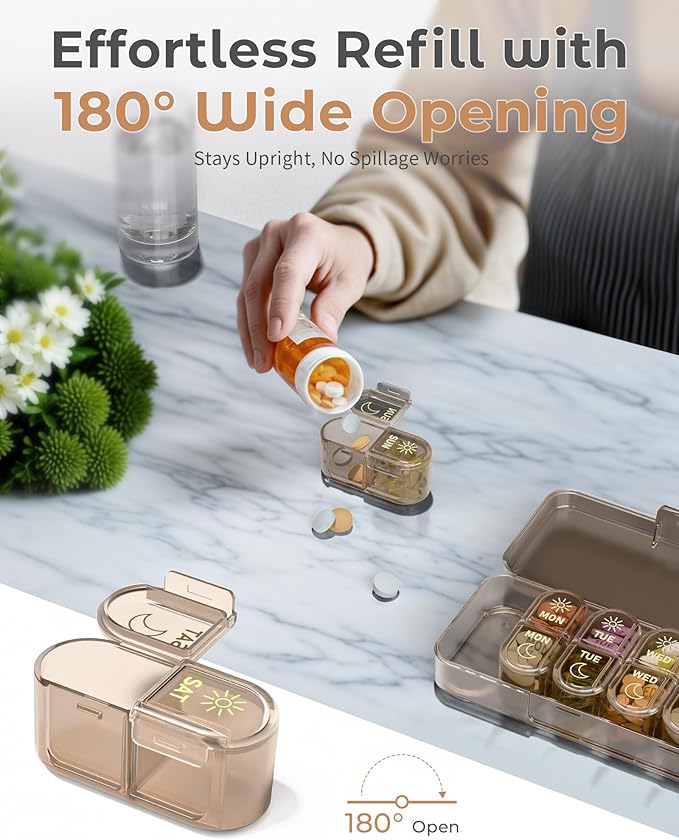 Weekly Pill Organizer 2 Times a Day, 7-Day AM PM Pill Box, Travel Pill Case, Medicine Pill Organizer for Fish Oils, Vitamins & Supplements