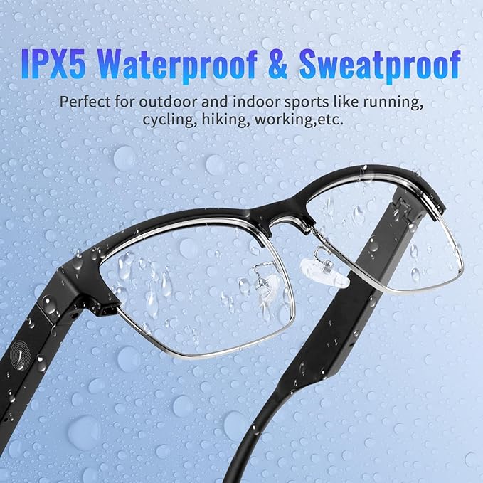 Bluetooth Audio Smart Glasses - Blue Light Glasses for Women and Men, Open Ear Sound with Mic & Speakers, Blue Light Filter & Polarized Sunglasses Lenses，Silver