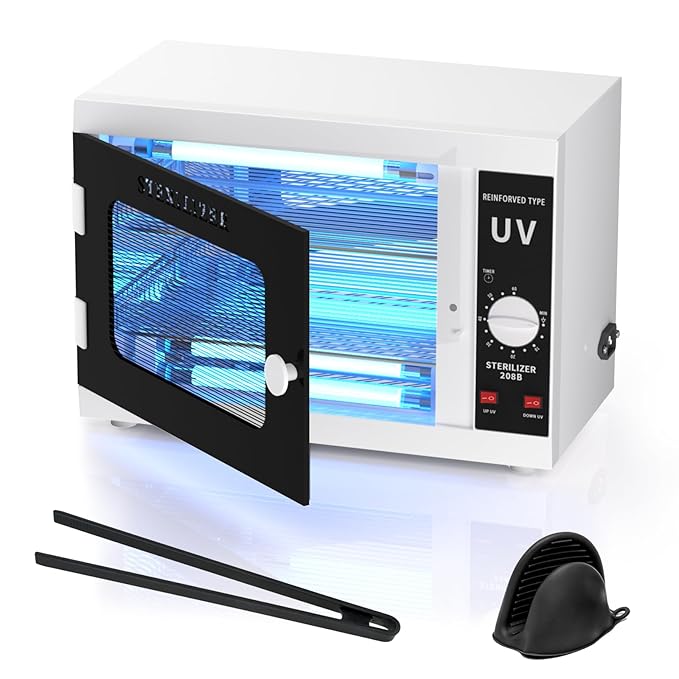 12L Nail Tools Cleaning Machine, Professional Dual Lamps System Cabinet with Digital Timer for Salon, Spa, Beauty, Barber & Home Metal Tools