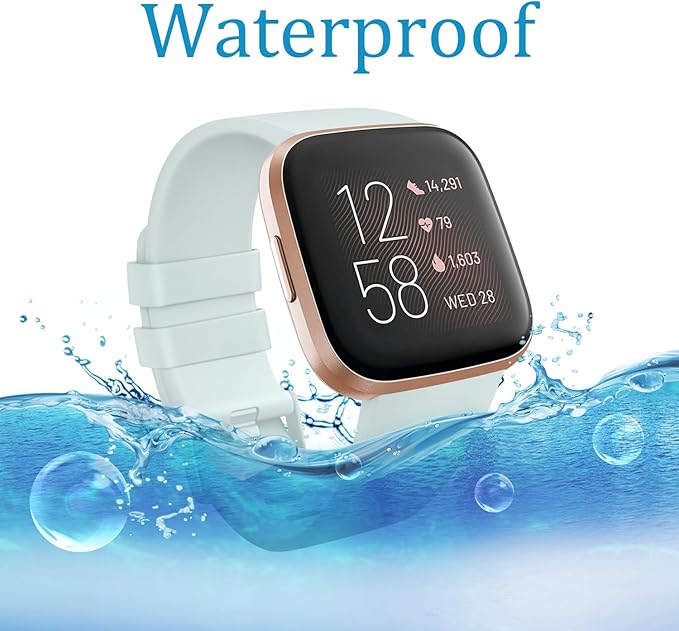 Mugust Sport Bands Compatible with Fitbit Versa 2 / Fitbit Versa/Versa Lite/Versa SE, Classic Soft Silicone Replacement Wristbands Straps for Fitbit Versa 2 Smart Watch Women Men (Large,Light Cyan)