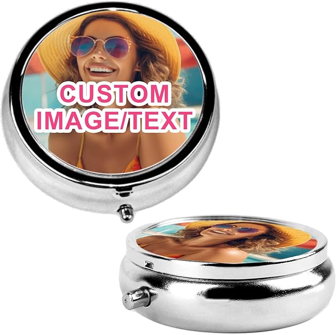 Custom Pill Box, Personalized Travel Pill Box for Purse with Mirror Holds Vitamins Medications