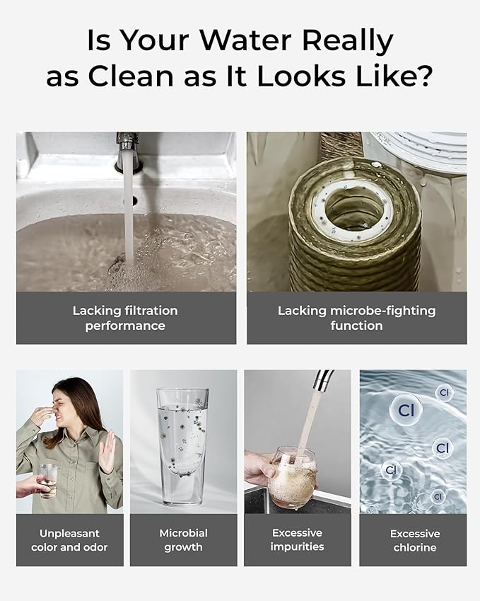 [Silver ions] Waterdrop Dual-Stage Countertop Water Filter System, Reduce Chlorine, PFOA/PFOS, Bad Taste & Odor, Silver Ions Enhanced Filtration, Stainless Steel, WD-CTF-09(2 Filters)