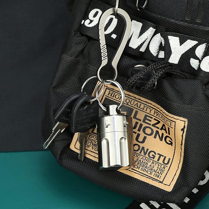 Titanium Pill Fob Necklace, Mini Waterproof Pill Case, Outdoor EDC Pill Bottle, Emergency Aspirin Nitro Holder, Survival Pill Container Capsule for Travel Purse or Pocket
