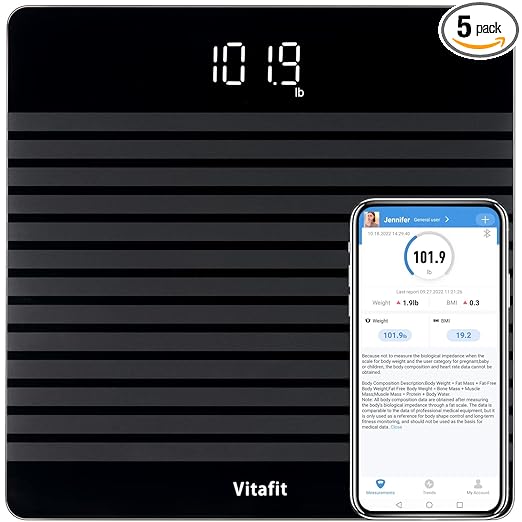Vitafit Anti-Slip Smart Digital Bathroom Scale for Body Weight, High Accuracy Assured by Weighing Professional Since 2001, BMI with App,Black