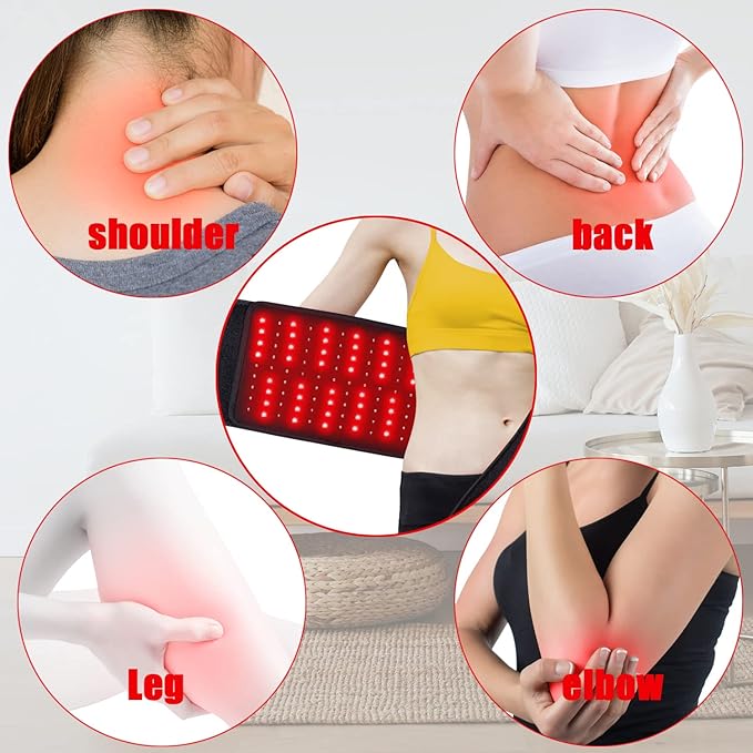 Red & Infrared Light Therapy Belt Wrap for Back Shoulder Neck Pain Relief Flexible Wearable Large Treatment Area Therapy Pad with Timer FDA Cleared Device