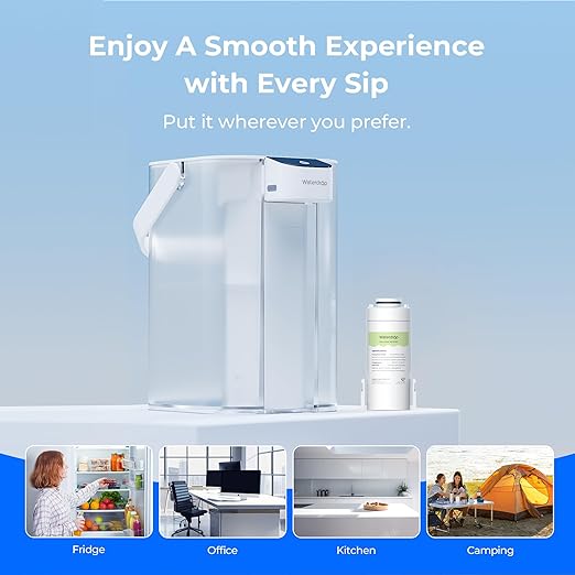 Waterdrop 98% Chloramine Reduction Electric Water Filter Pitcher, Rechargeable Water Dispenser, Instant 200-Gallon 15-Cup Countertop Purifier, NSF/ANSI 42, Reduce PFOA/PFOS, Lead, White, with 1 Filter