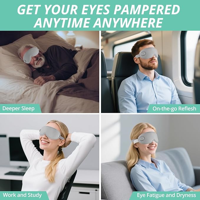 VINTEAM Cordless Heated Eye Mask – 3D Design with Adjustable Heat & Timer Settings, Comfortable & Lightweight, Perfect for Eye Fatigue Relief, Men & Women