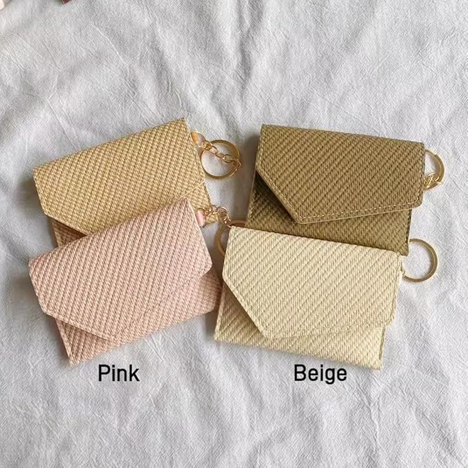 Birth Control Pill Case Wallet PU Leather Medicine Holder Keychain (Beige)