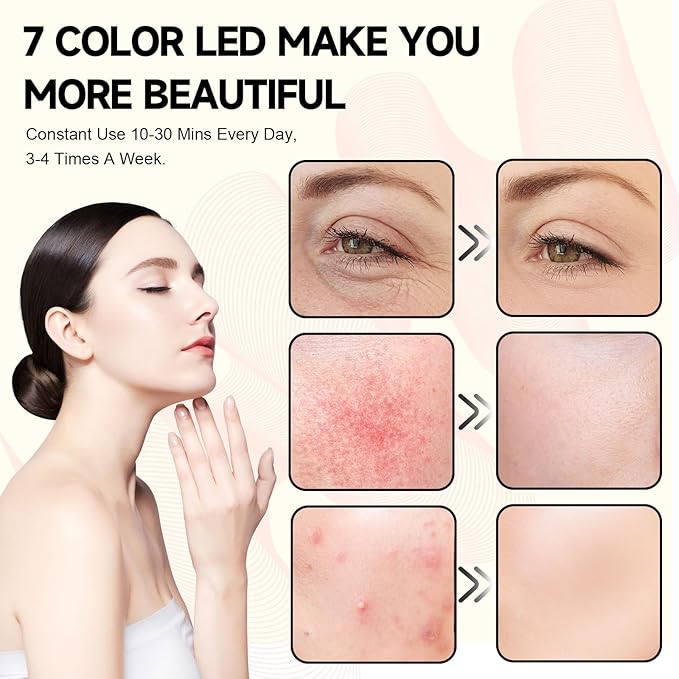 Shyineyou Red Light Therapy for Body, 7 Colors LED Red Light Therapy Lamp with Base Timer, Deep 7 Color Therapy Device for Face, Leg, Knee, Back（7 Color）