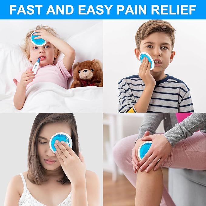 Small Round Ice Packs for Injuries, 12 Pack Soft Cosmetic Ice Packs for Face, Reusable Hot Cold Gel Pack Circular Cold Compress with 2 Wrap for Pain Relief, Toothaches, Breast Surgery, Wisdom Teeth