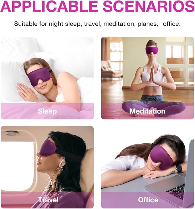 LYSIAN Sleeping Mask for Women, 3D Contoured Block Out Blindfold Travel Eye Mask with Earlugs for Plane,Meditation,Yoga(Purple)