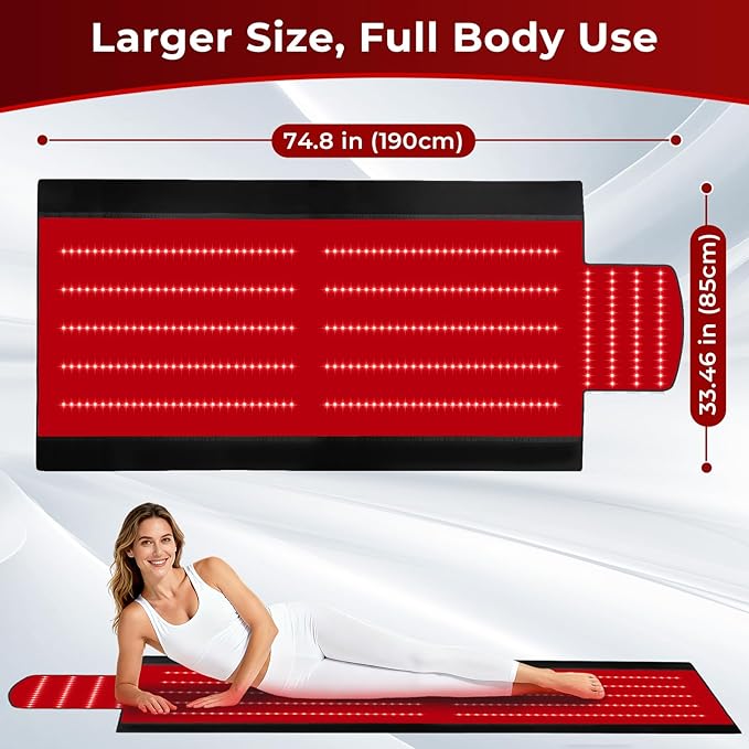 Red Light Therapy Mat for Fully Body, Red Light Blanket Dual Wavelength 660nm & 850nm Infrared Red Light Therapy Pad, Ideal for Home/Office/Men/Women/Elderly 74.8inch*33.46inch 360 LEDs